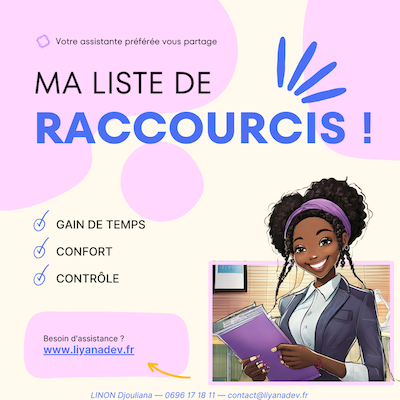 cette image illustre le document rédigé par Djouliana concernant les raccourcis clavier